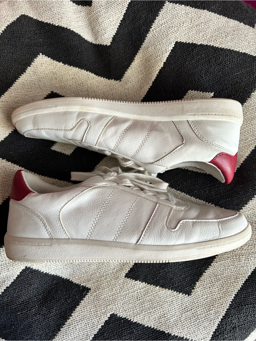 a new day White Sneakers with Red Heel Accent